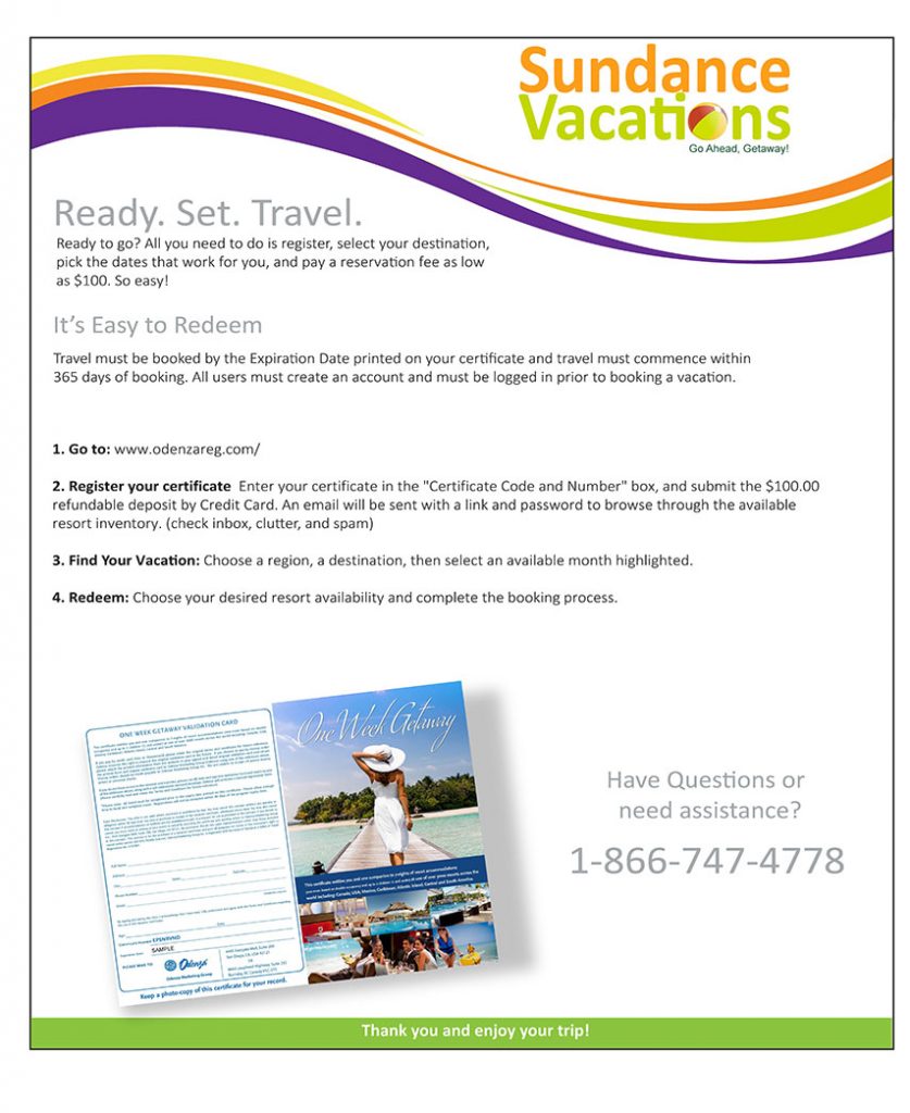 Sundance Vacations Promotional Certificate